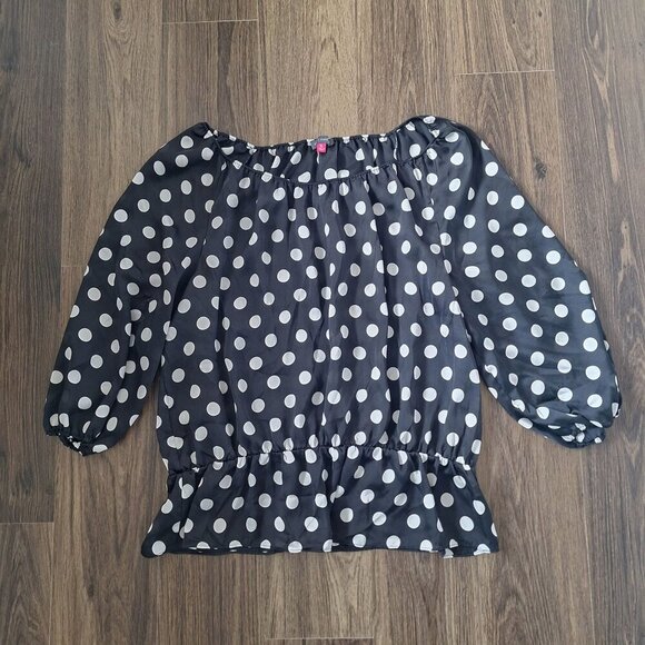 💙 Vince Camuto Sheer Polkadot Peplum Blouse Size XL - Picture 2 of 9